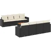 vidaXL 9-tlg. Garten-Sofagarnitur mit Kissen Schwarz Poly Rattan