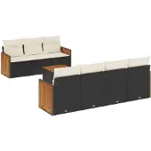 vidaXL 8-tlg. Garten-Sofagarnitur mit Kissen Schwarz Poly Rattan