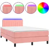 vidaXL Boxspringbett mit Matratze & LED Rosa 120x190 cm Samt