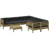 vidaXL 9-tlg. Garten-Sofagarnitur mit Kissen Kiefernholz Imprägniert