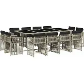vidaXL 13-tlg. Garten-Essgruppe mit Kissen Hellgrau Poly Rattan