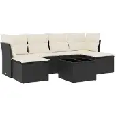 vidaXL 7-tlg. Garten-Sofagarnitur mit Kissen Schwarz Poly Rattan