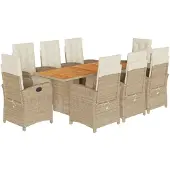 vidaXL 9-tlg. Garten-Essgruppe mit Kissen Beige Poly Rattan