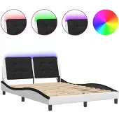 vidaXL Bettgestell mit LED ohne Matratze Zadar Weiß&Schwarz 120x200cm