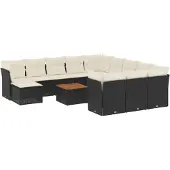 vidaXL 13-tlg. Garten-Sofagarnitur mit Kissen Schwarz Poly Rattan