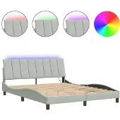 vidaXL Bettgestell mit LED ohne Matratze "Hanko" Hellgrau 160x200 cm Samt
