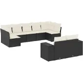 vidaXL 9-tlg. Garten-Sofagarnitur mit Kissen Schwarz Poly Rattan