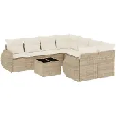 vidaXL 9-tlg. Garten-Sofagarnitur mit Kissen Beige Poly Rattan