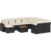 vidaXL 11-tlg. Garten-Sofagarnitur mit Kissen Schwarz Poly Rattan