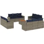 vidaXL 13-tlg. Garten-Sofagarnitur mit Kissen Grau Poly Rattan