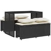 vidaXL 3-tlg. Garten-Essgruppe mit Kissen Schwarz Poly Rattan