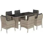 vidaXL 7-tlg. Garten-Essgruppe mit Kissen Hellgrau Poly Rattan