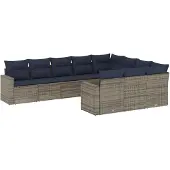 vidaXL 10-tlg. Garten-Sofagarnitur mit Kissen Grau Poly Rattan