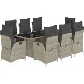 vidaXL 9-tlg. Garten-Essgruppe mit Kissen Hellgrau Poly Rattan