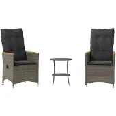 vidaXL 3-tlg. Bistro-Set mit Kissen Grau Poly Rattan