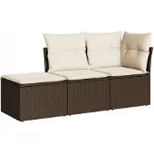 vidaXL 3-tlg. Garten-Sofagarnitur mit Kissen Braun Poly Rattan