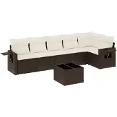 vidaXL 7-tlg. Garten-Sofagarnitur mit Kissen Braun Poly Rattan