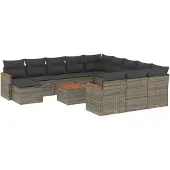 vidaXL 13-tlg. Garten-Sofagarnitur mit Kissen Grau Poly Rattan