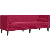 vidaXL Chesterfield-Sofa mit Nackenrollen 3-Sitzer Weinrot Samt
