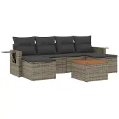 vidaXL 7-tlg. Garten-Sofagarnitur mit Kissen Grau Poly Rattan