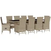 vidaXL 11-tlg. Garten-Essgruppe mit Kissen Beige Poly Rattan