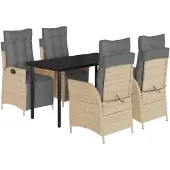 vidaXL 5-tlg. Garten-Essgruppe mit Kissen Beigemischung Poly Rattan