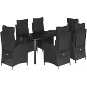 vidaXL 7-tlg. Garten-Essgruppe mit Kissen Schwarz Poly Rattan