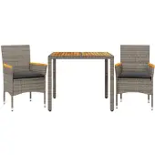 vidaXL 3-tlg. Garten-Essgruppe mit Kissen Grau Poly Rattan Akazie