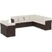 vidaXL 9-tlg. Garten-Sofagarnitur mit Kissen Braun Poly Rattan