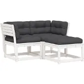 vidaXL 3-tlg. Garten-Sofagarnitur mit Kissen Weiß Massivholz Kiefer