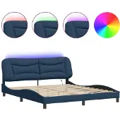 vidaXL Bettgestell mit LED ohne Matratze "Hvar" Blau 180x200 cm Stoff