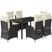 vidaXL 7-tlg. Garten-Essgruppe mit Kissen Schwarz Poly Rattan