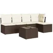 vidaXL 6-tlg. Garten-Sofagarnitur mit Kissen Braun Poly Rattan