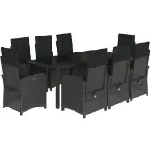 vidaXL 9-tlg. Garten-Essgruppe mit Kissen Schwarz Poly Rattan