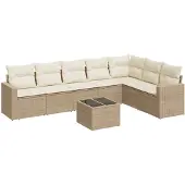 vidaXL 8-tlg. Garten-Sofagarnitur mit Kissen Beige Poly Rattan
