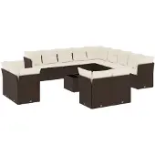 vidaXL 14-tlg. Garten-Sofagarnitur mit Kissen Braun Poly Rattan