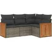 vidaXL 4-tlg. Garten-Sofagarnitur mit Kissen Grau Poly Rattan
