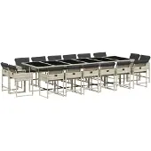vidaXL 17-tlg. Garten-Essgruppe mit Kissen Hellgrau Poly Rattan
