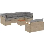vidaXL 10-tlg. Garten-Sofagarnitur mit Kissen Beige Poly Rattan