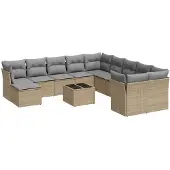 vidaXL 12-tlg. Garten-Sofagarnitur mit Kissen Beige Poly Rattan