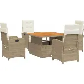 vidaXL 5-tlg. Garten-Essgruppe mit Kissen Beige Poly Rattan
