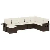 vidaXL 9-tlg. Garten-Sofagarnitur mit Kissen Braun Poly Rattan