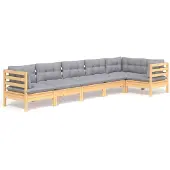 vidaXL 6-tlg. Garten-Lounge-Set mit Grauen Kissen Kiefernholz