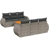 vidaXL 7-tlg. Garten-Sofagarnitur mit Kissen Grau Poly Rattan