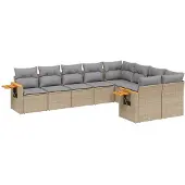vidaXL 9-tlg. Garten-Sofagarnitur mit Kissen Beige Poly Rattan