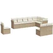 vidaXL 10-tlg. Garten-Sofagarnitur mit Kissen Beige Poly Rattan
