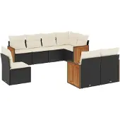 vidaXL 8-tlg. Garten-Sofagarnitur mit Kissen Schwarz Poly Rattan