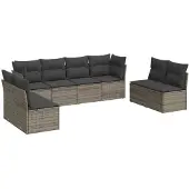vidaXL 8-tlg. Garten-Sofagarnitur mit Kissen Grau Poly Rattan