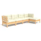 vidaXL 5-tlg. Garten-Lounge-Set mit Creme Kissen Kiefernholz