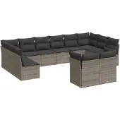 vidaXL 12-tlg. Garten-Sofagarnitur mit Kissen Grau Poly Rattan